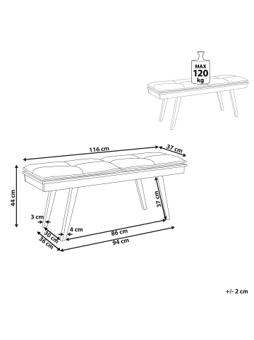 Beliani Bettbank EXTON in Braun/Grau - (W) 116 x (H) 44 x (L) 37 cm
