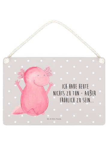 Mr. & Mrs. Panda Deko Schild Axolotl Hurra mit Spruch in Grau Pastell