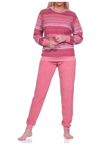NORMANN Frottee Schlafanzug Bündchen Streifendesign - 75863 in altrose