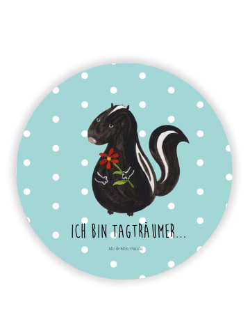 Mr. & Mrs. Panda Rund Magnet Stinktier Blume mit Spruch in Türkis Pastell