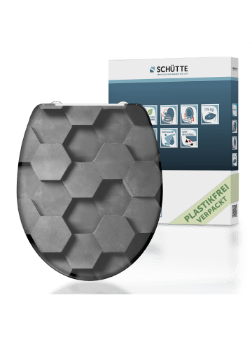 Franz Joseph Schütte Duroplast WC-Sitz GREY HEXAGONS, mit Absenkautomatik und Schnellverschluss