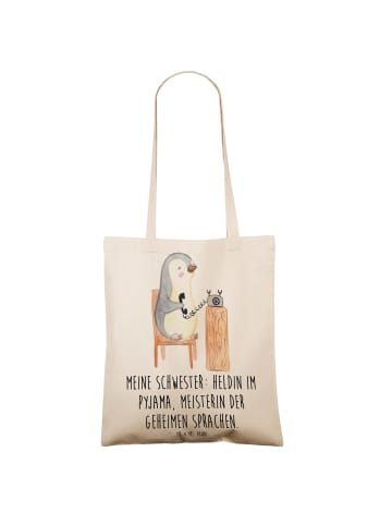 Mr. & Mrs. Panda Tragetasche Schwester Heldin mit Spruch in Creme