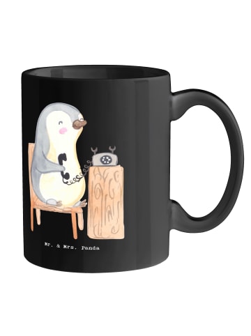 Mr. & Mrs. Panda Tasse Sekretärin Heldin mit Spruch in Schwarz
