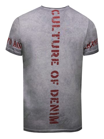Rusty Neal Vintage Biker T-Shirt Oil Wash mit Raw Edge & Front- und Backprint in Anthrazit