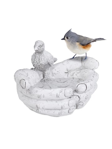 relaxdays Vogeltränke "helfende Hände" in Weiß/ Grau - (B)24 x (H)6,5 x (T)13 cm