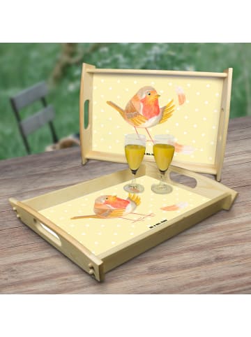 Mr. & Mrs. Panda serviertablett holz Rotkehlchen Federn ohne Spruch in Gelb Pastell