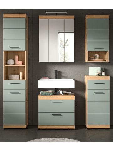 Inn.Furn Badmöbel-Set Salbei grün, Eiche Artisan 5-teilig 164 cm, Komplettset