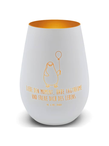 Mr. & Mrs. Panda Glas Windlicht Pinguin Luftballon mit Spruch in Weiß