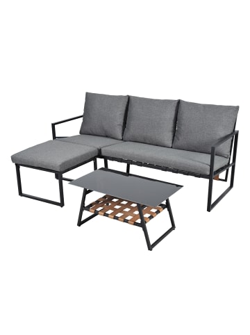 ABRIHOME Lounge Sofagarnitur in Grau mit Glas-Tisch und Hocker für 4 Personen