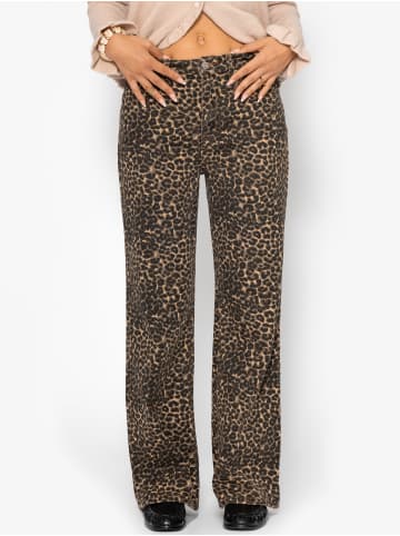 SASSYCLASSY Wide Leg Jeans mit hohem Bund in Leo-Print in Braun