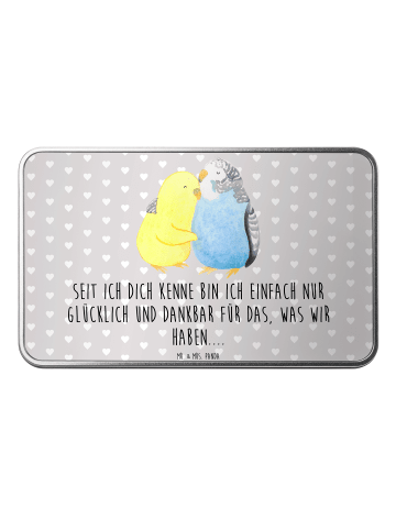 Mr. & Mrs. Panda Teedose Wellensittich Liebe mit Spruch in Grau Pastell