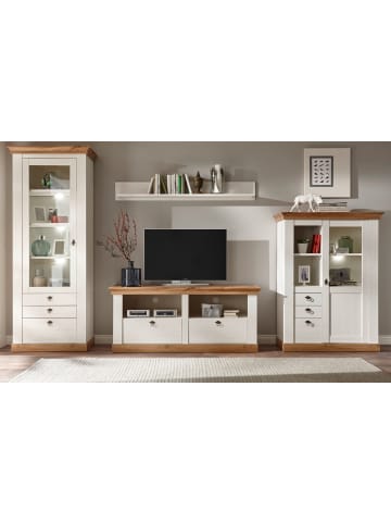 Furn.Design Wohnwand Pinie weiß, Eiche Wotan 4-teilig 356 cm, Schrankwand im Landhaus-Stil