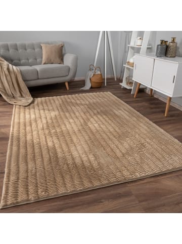 KADIMA DESIGN Hochflor Teppich waschbar Unifarben Struktur Schlafzimmer in Beige