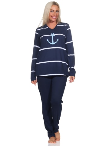 NORMANN Langarm Pyjama Schlafanzug Maritimer Look - 84865 in marine