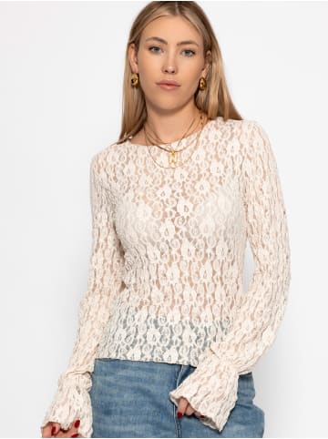 SASSYCLASSY Langarm Spitzenshirt mit Volantärmeln in Creme
