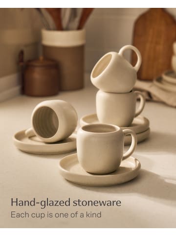 Cosumy Cappuccino Tassen Set 200 ml, 4er Set, handglasiert