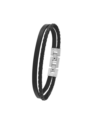 Tom Tailor Armband Edelstahl, Leder in schwarz