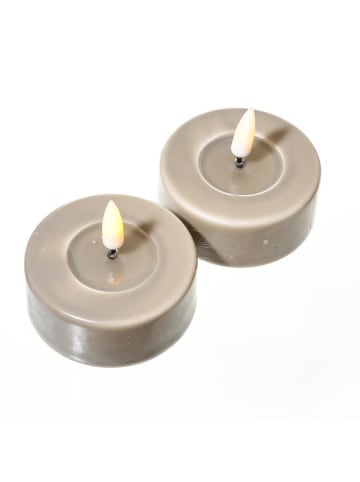 Deluxe Homeart 2x LED Maxi Teelichter Mia Echtwachs flackernd D: 6,1cm in sand