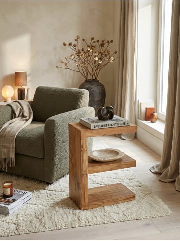 KADIMA DESIGN Beistelltisch E-Cube | Akazie Massivholz, 60cm, Landhaus, Braun in Beige