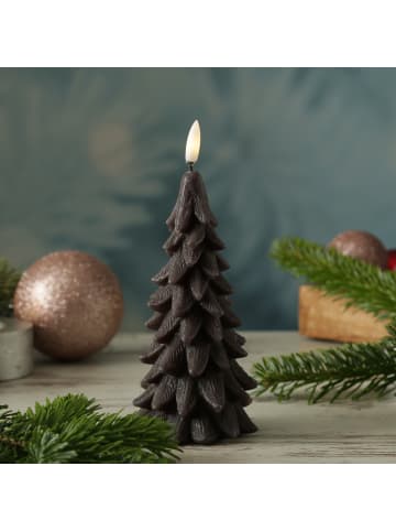 MARELIDA LED Kerze Tannenbaum Weihnachtsbaum Echtwachs H: 19cm in grau