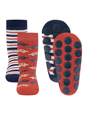 ewers 2er-Set Stoppersocken ABS 2er Pack Autos/Ringel in navy-mineralrot