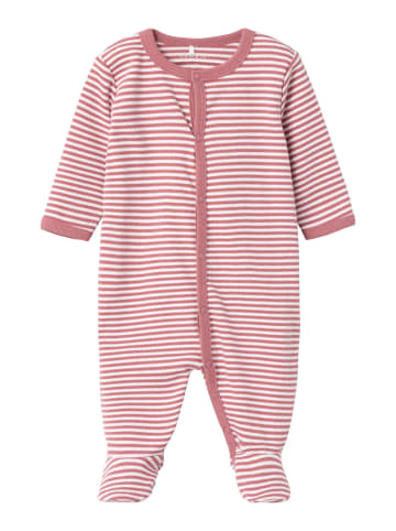 name it Baby Strampler gestreift mit Knöpfen in Rosa