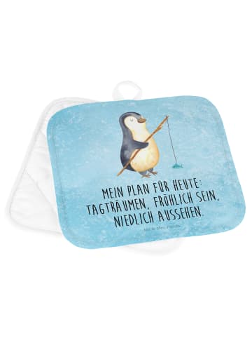 Mr. & Mrs. Panda 2er Set Topflappen Pinguin Angler mit Spruch in Eisblau