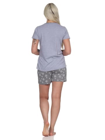 NORMANN Shorty Schlafanzug kurzarm Eulen und Punkten - 80043 in grau
