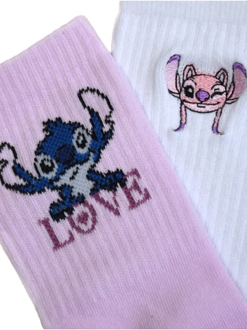 Lilo & Stitch 2er Pack Disney Lilo & Stitch Socken LOVE Sneaker Strümpfe in weiss/rosa