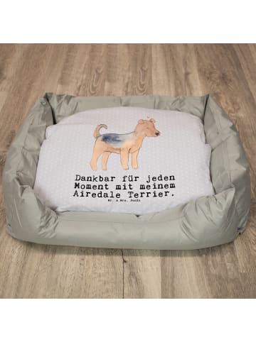 Mr. & Mrs. Panda Hundebett Airedale Terrier Moment mit Spruch in Grau Pastell