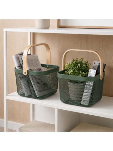 relaxdays 2 x Drahtkorb in Mint/ Natur - (B)26 x (H)17,5 x (T)24 cm