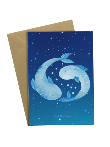 Mr. & Mrs. Panda Grußkarte Sternzeichen Fische ohne Spruch in Sternenhimmel Blau