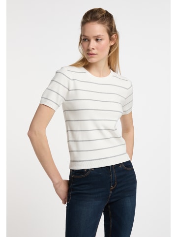 DreiMaster Maritim Damen Kurzarm-Pullover in Wollweiss Grau Melange