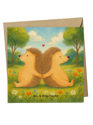 Mr. & Mrs. Panda Grußkarte Igel händchenhaltend Design ohne Spruch in Weiß
