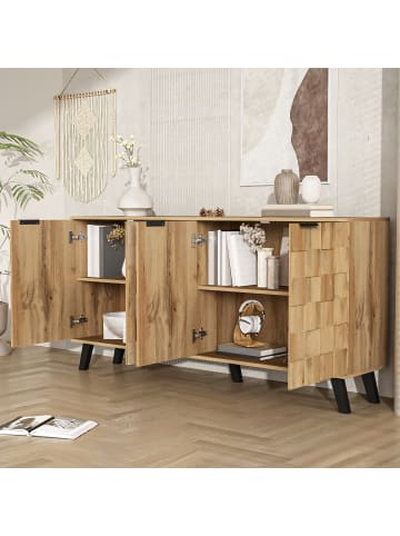 ABRIHOME Sideboard in Schwarz mit 4 strukturierten Türen 160,5x35,5 cm und Holzoptik