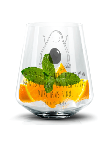 Mr. & Mrs. Panda Trinkglas Avocado Glücklich mit Spruch in Transparent