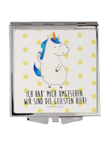 Mr. & Mrs. Panda Klappspiegel Einhorn Mann mit Spruch in Weiß