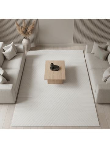 KADIMA DESIGN Teppich Kurzflor Waschbar 3D ILLER Strapazierfähig OEKO-TEX in Creme