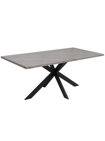MCW Esszimmertisch O55 Industrial MDF Metall 180cm, Marmor-Optik grau