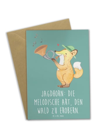 Mr. & Mrs. Panda Beileidskarte Jagdhorn Magie mit Spruch in Meeresbrise