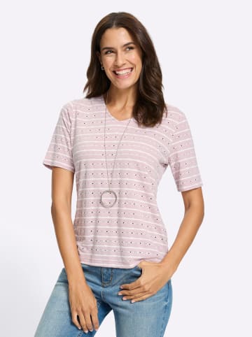 WITT WEIDEN V-Shirt in ecru-mauve-gemustert
