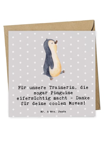 Mr. & Mrs. Panda Deluxe Karte Eiskunstlauf Trainerin mit Spruch in Grau Pastell