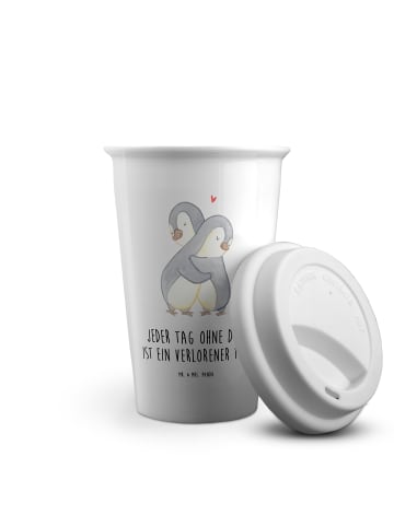Mr. & Mrs. Panda Kaffeebecher Pinguine Kuscheln mit Spruch in Weiß