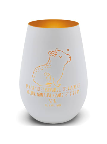 Mr. & Mrs. Panda Teelichthalter Gold Capybara Blume mit Spruch in Weiß