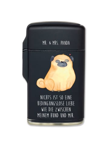 Mr. & Mrs. Panda Feuerzeug Mops mit Spruch in Schwarz