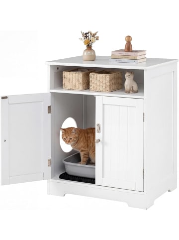 COSTWAY Katzenschrank mit Streumatte 3 in 1 in Weiß