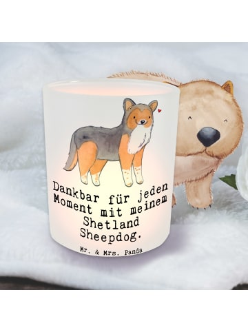 Mr. & Mrs. Panda Windlicht Glas Shetland Sheepdog Moment mit Spruch in Transparent