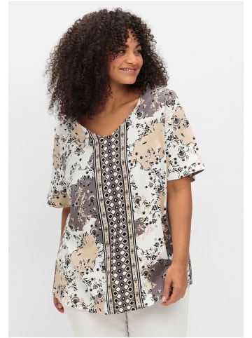 sheego Kurzarmshirt in ecru gemustert