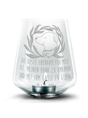 Mr. & Mrs. Panda Graviertes Windlicht Hund Blumen mit Spruch in Transparent