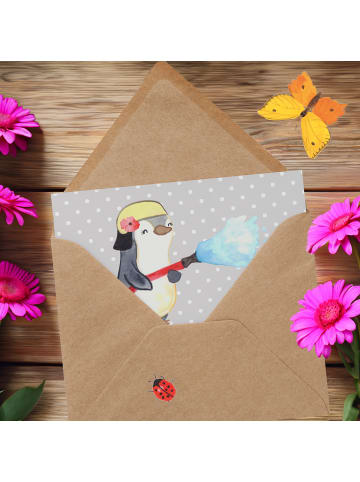 Mr. & Mrs. Panda Glückwunschkarte Feuerwehrfrau Heiß mit Spruch in Grau Pastell